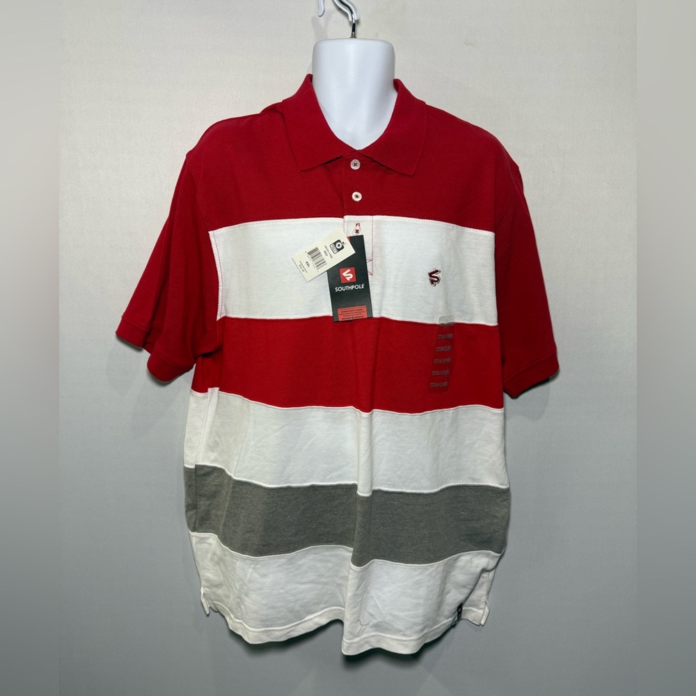 Y2K Vintage South Pole Polo XXL Red White Grey Stripes